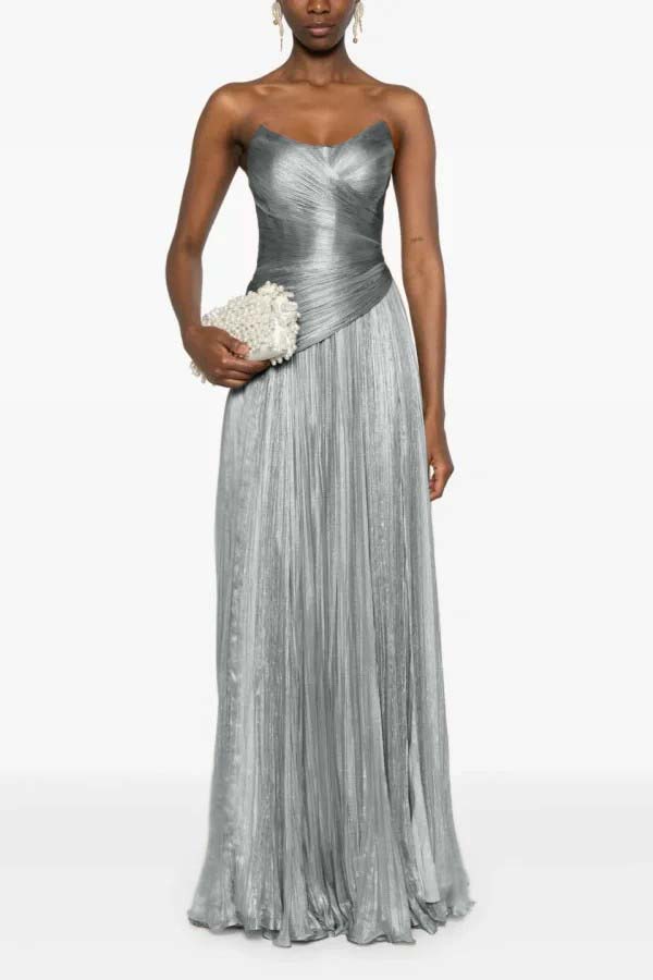 Chic Strapless Sleeveless Long Prom Dress With Ruffles Pleated WQ0236