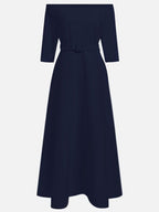 Purplish Blue Classic Off The Shoulder Half Sleeve A-Line Maxi Dress