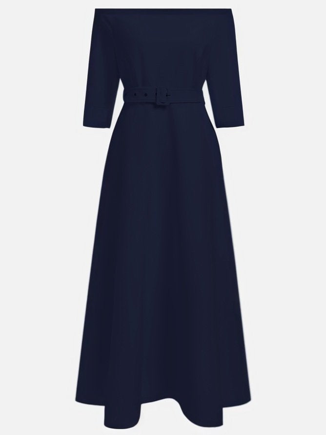 Purplish Blue Classic Off The Shoulder Half Sleeve A-Line Maxi Dress