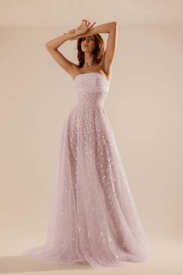 Charming Tulle Strapless Sleeveless Long Prom Dress With Beading YK0107