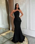 Cocoslly Strapless Sleeveless High Waist Long Mermaid Prom Dress With Appliques | Daffodil Satin LX0089