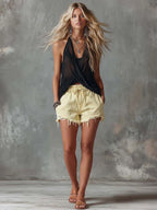Casual & Versatile Light Yellow Distressed Denim Hot Pants