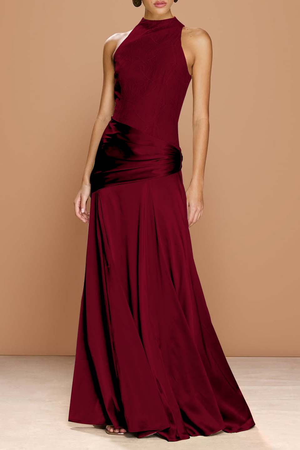 Cocoslly High-Neck Sleeveless Long Pleated Mermaid Prom Dress With Embroidery | Sage Green Satin ZA0147