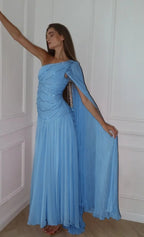 Cocoslly One Shoulder Sleeveless High Waist Long Prom Dress With Sequins | Pink Chiffon JZ0098