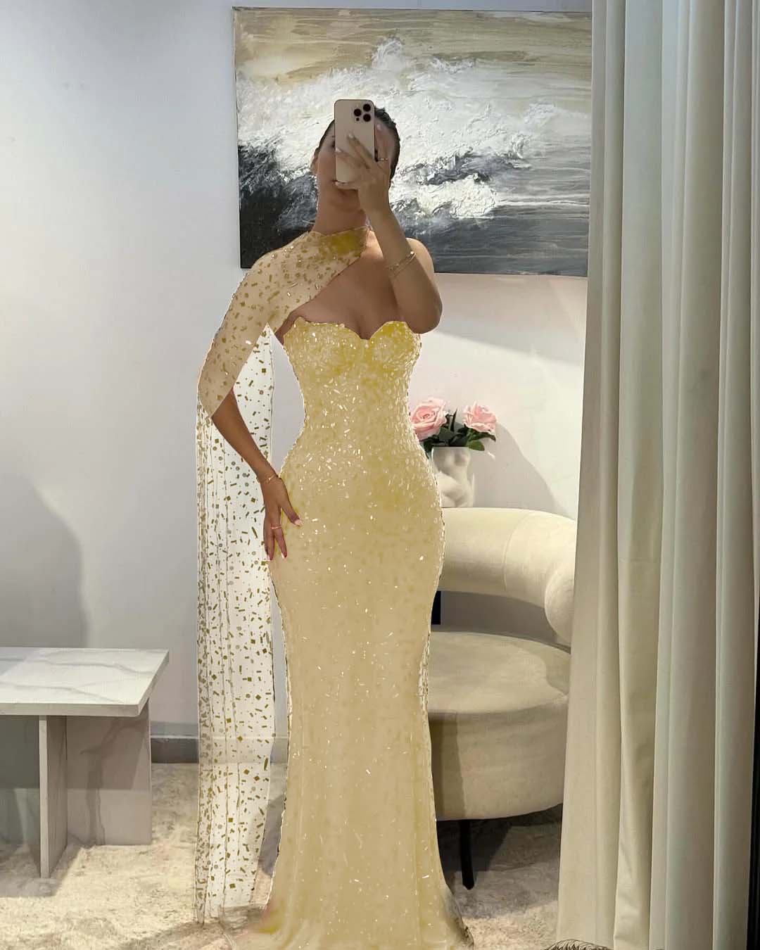 Tulle V-Neck Strapless Sleeveless Long Mermaid Prom Dress With Sequins And Ruffles YK0184