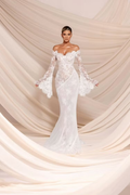 Cocoslly Strapless Sleeveless High Waist Long Mermaid Prom Dress | White Lace And Chiffon WQ0811