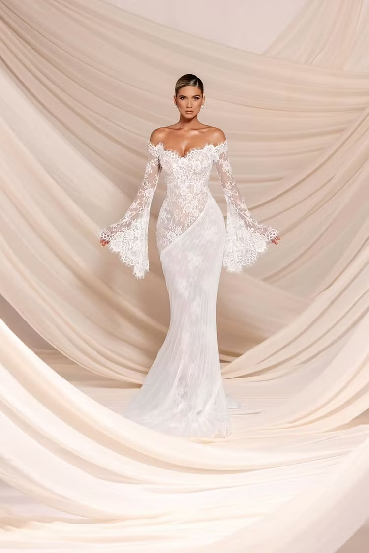 Cocoslly Strapless Sleeveless High Waist Long Mermaid Prom Dress | White Lace And Chiffon WQ0811