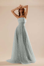 Charming Tulle Strapless Sleeveless Long Prom Dress With Beading YK0107