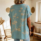 Women's Casual Retro Floral Artistic Art Print Cotton Tops