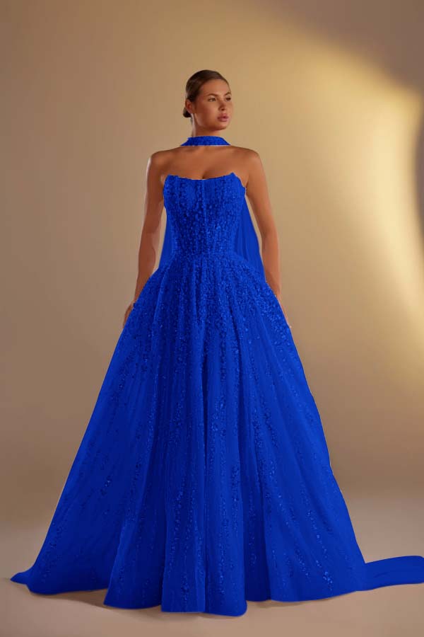 Strapless Sleeveless Long A Line Prom Dress With Pleated Beading WQ0308