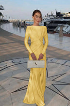 Chic Jewel Long Sleeves Mermaid Long Prom Dress With Pleated XJ0364