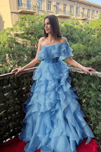 Cocoslly One Shoulder Sleeveless High Waist Long Prom Dress With Ruffles | Pink Chiffon XJ0753