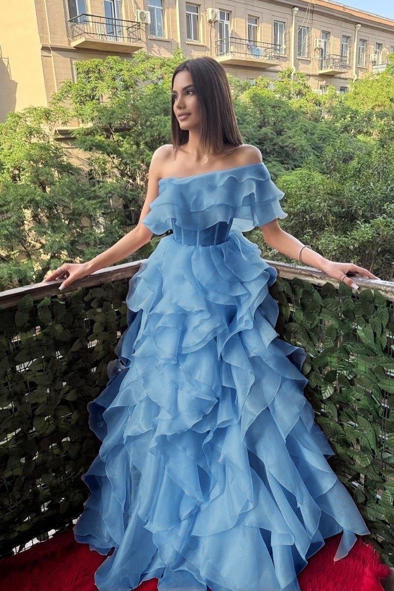 Cocoslly One Shoulder Sleeveless High Waist Long Prom Dress With Ruffles | Pink Chiffon XJ0753