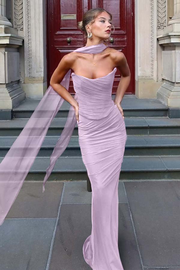 Chiffon Strapless Sleeveless Long Mermaid Prom Dress With Pleated YK0036