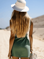 Fashion Vintage Green Denim Sleeveless Shirt Style Spring/Summer Mini Dress