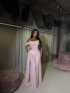 Tulle Off-The-Shoulder Strapless Sleeveless Long Mermaid Prom Dress With Pleated And Train YK0619