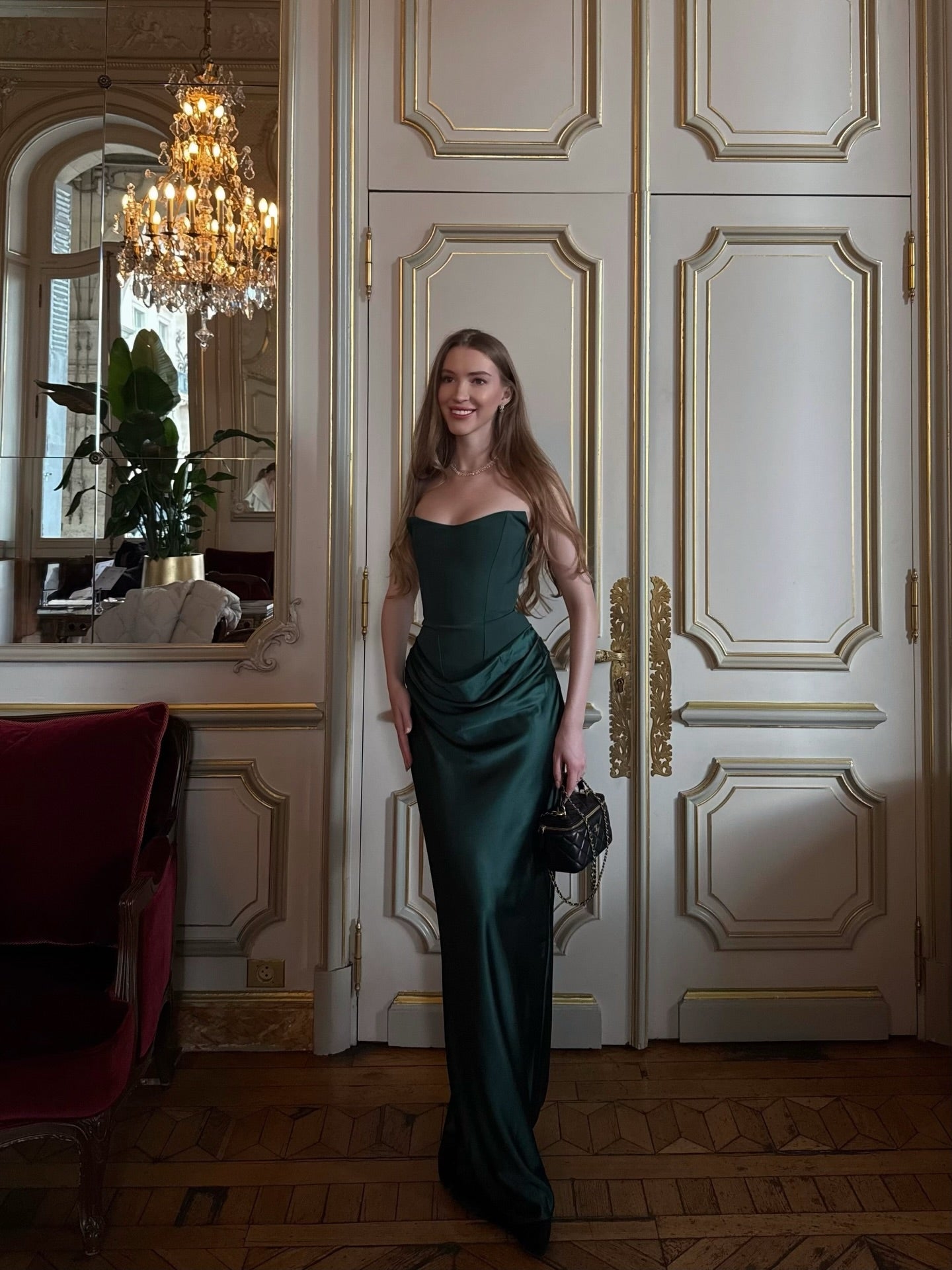 Cocoslly Strapless Sleeveless High Waist Long Mermaid Prom Dress | Dark Green Satin CO0106