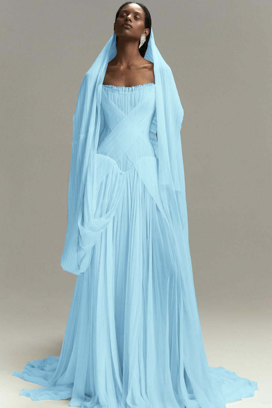 Chic Strapless Sleeveless Long Prom Dress With Pleated Ruffles WQ0086