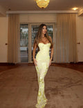 Cocoslly Spaghetti Straps Sleeveless High Waist Long Mermaid Prom Dress With Embroidered | Daffodil Chiffon CO0187