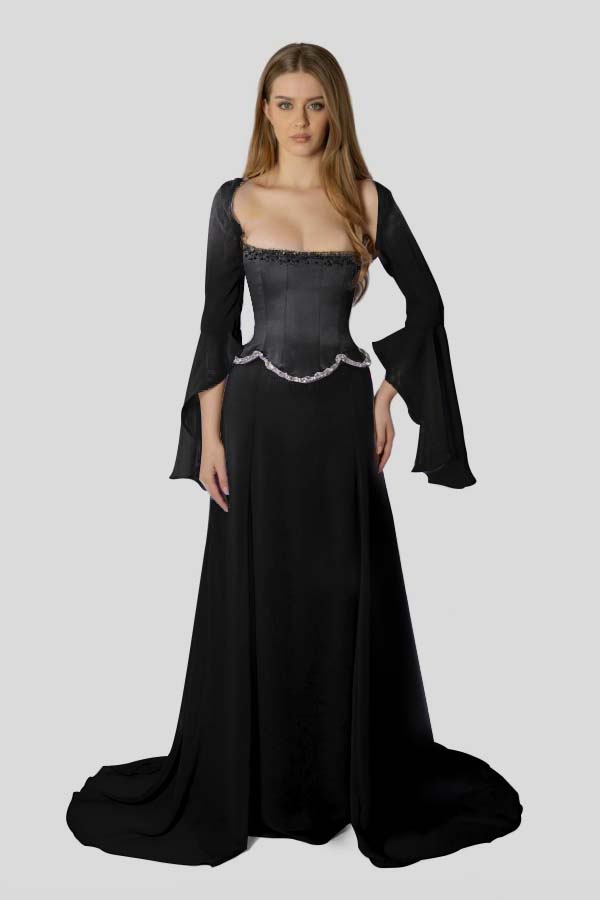 Chiffon Long Sleeves Long Mermaid Prom Dress With Beading Pleated WQ0386