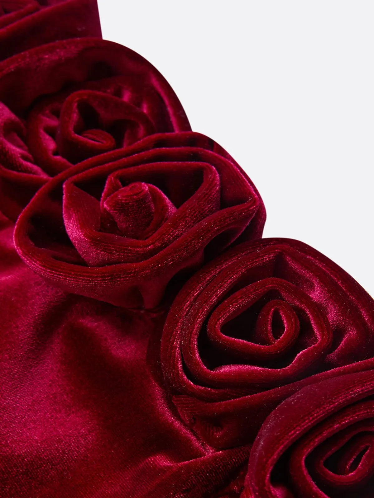 Wine Red 3D Floral Velvet Strapless Sleeveless Sheath Gown Dress