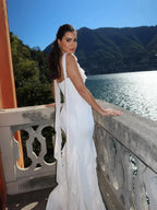 Cocoslly Wide Straps Sleeveless High Waist Long Prom Dress With Ruffles | White Satin CO0170