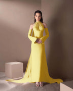 Spandex And Tulle High Neck Strapless Long Sleeves Long Mermaid Prom Dress With Ruffles And Beadings YK0748