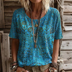 Women's Retro Floral Print Short Sleeve Casual T-shirt