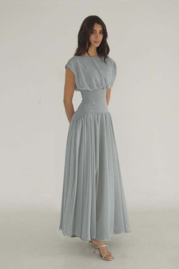 Cocoslly Bateau Simple Summer Sleeveless Long Prom Dress With Beadings | Lilac Chiffon ZT0652