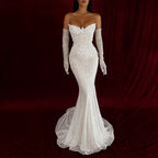 Cocoslly Strapless Sleeveless High Waist Long Mermaid Prom Dress With Rhinstone And Gloves | Smoky Silver Sequins WQ0579