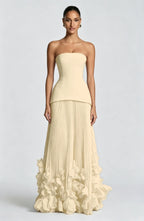 Cocoslly Strapless Sleeveless High Waist Long Prom Dress With Appliques And Pleated | Cabemet Chiffon YQ0118