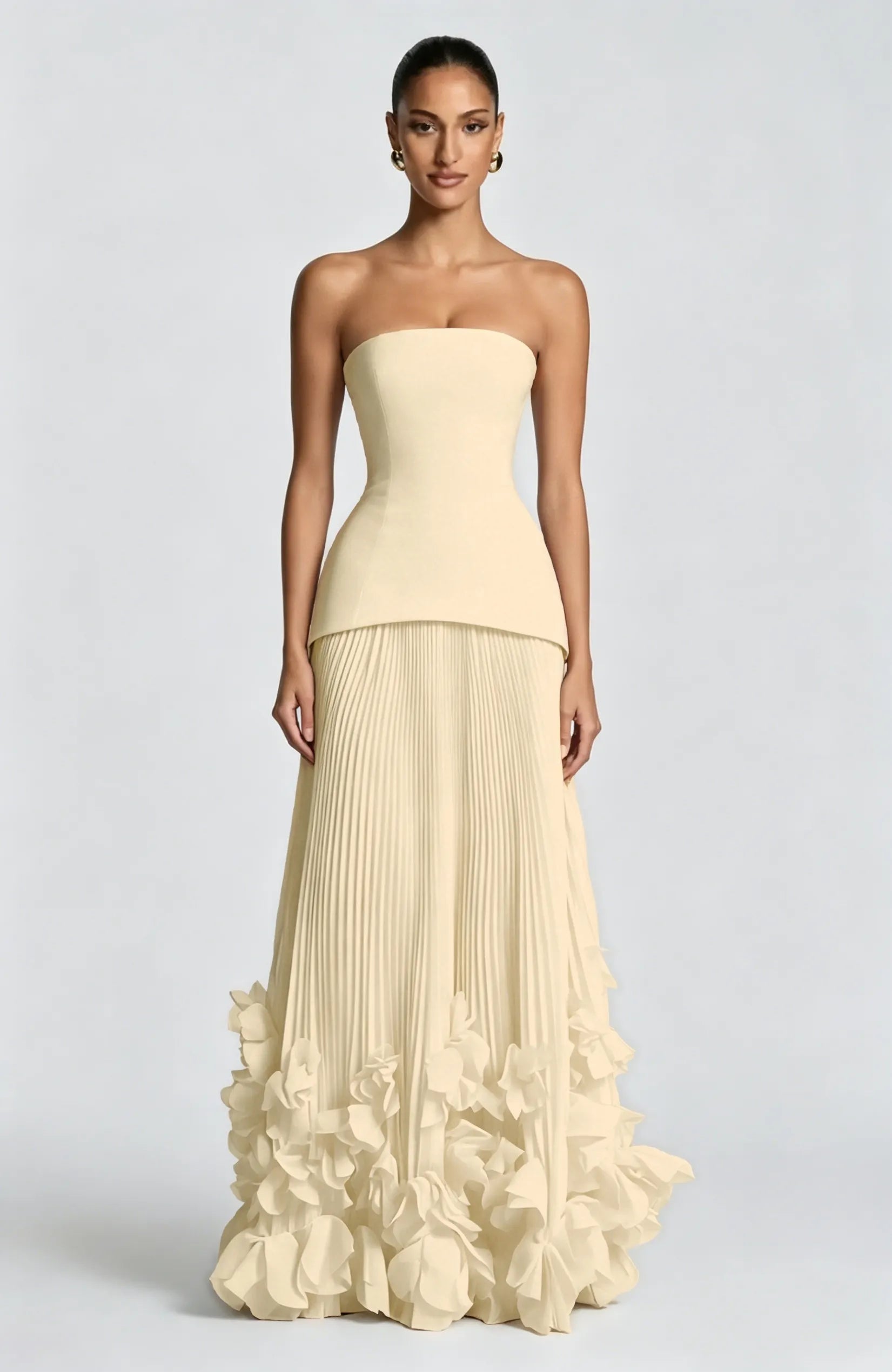 Cocoslly Strapless Sleeveless High Waist Long Prom Dress With Appliques And Pleated | Cabemet Chiffon YQ0118