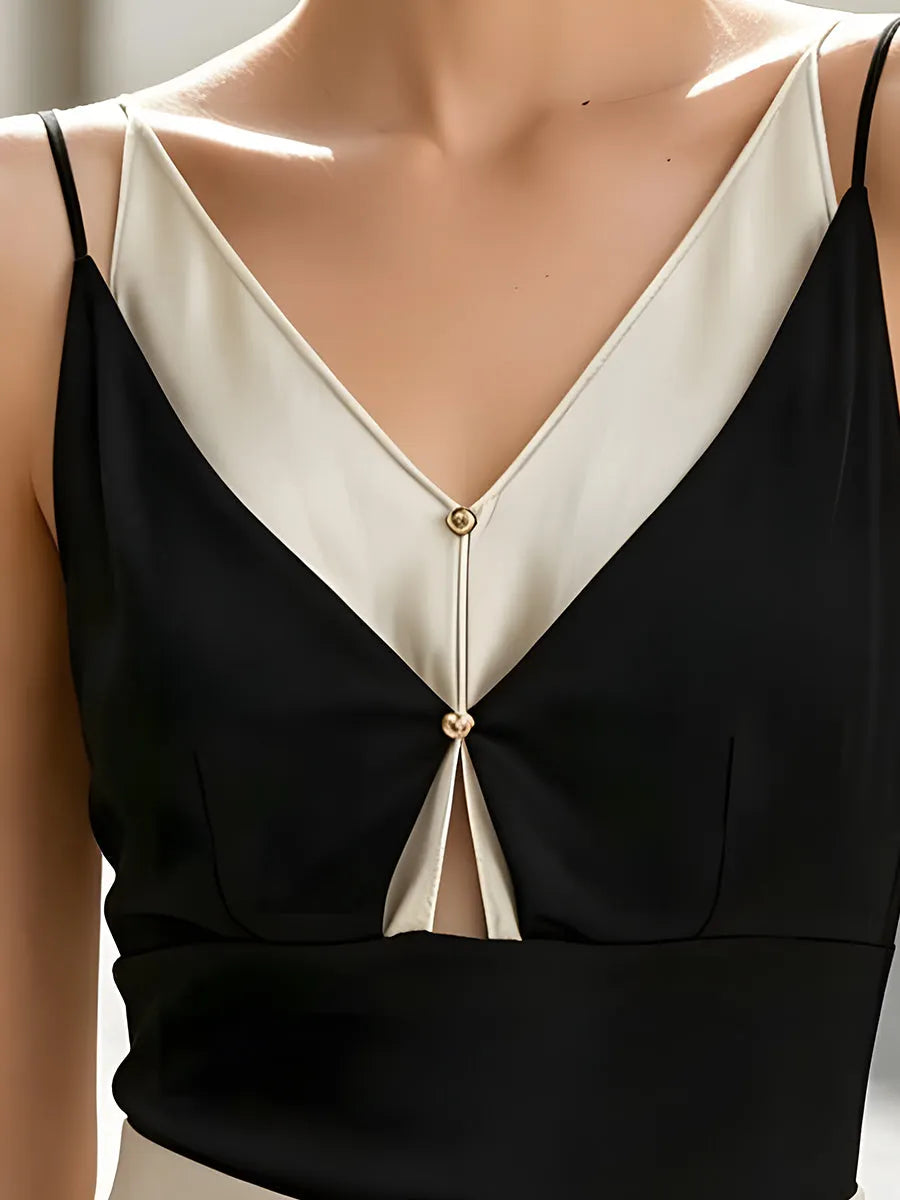 Contrast Panel V-Neck Cutout Camisole Top