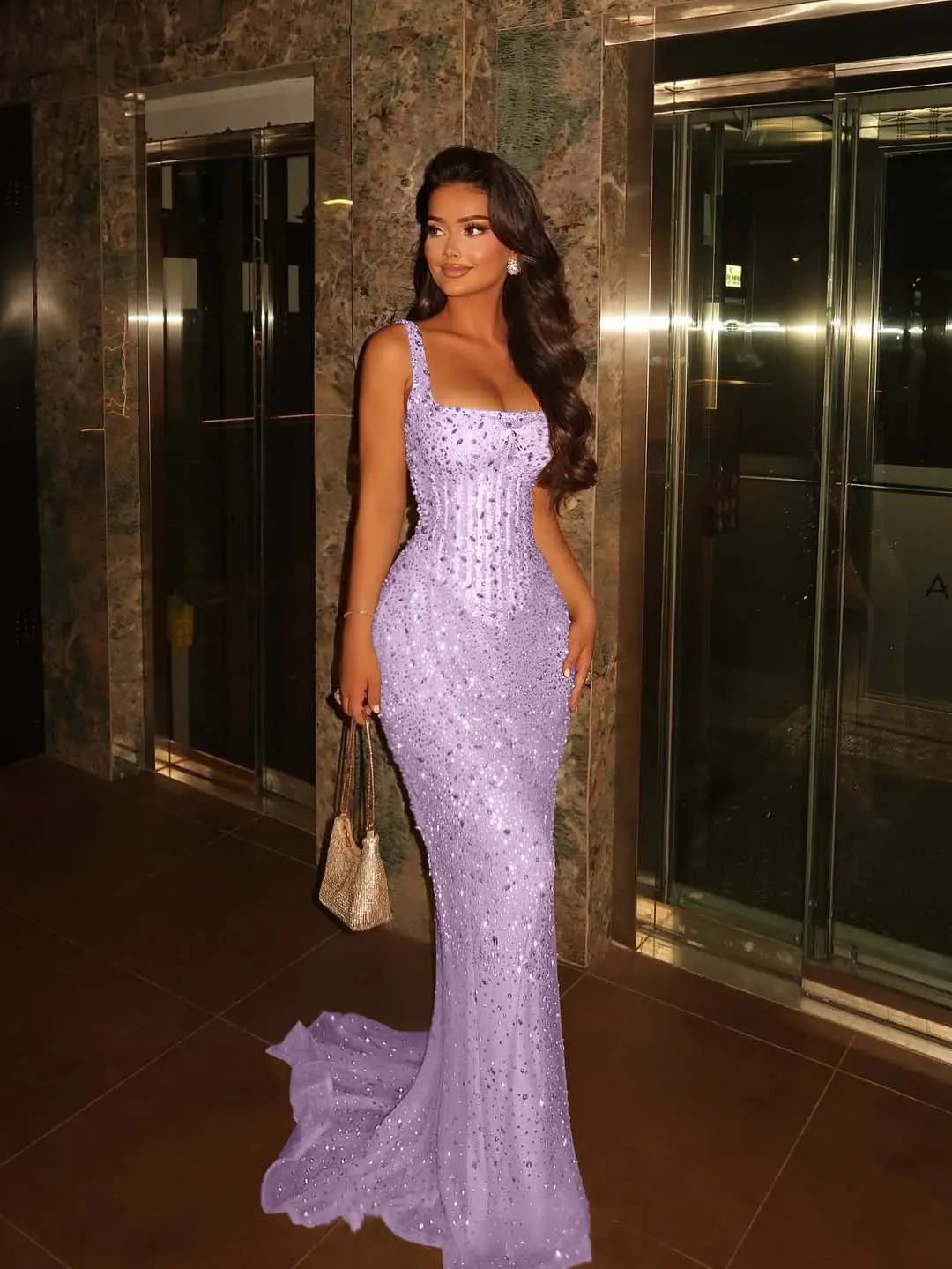 Spaghetti Strap Sleeveless Long Mermaid Prom Dress With Beading YK0285