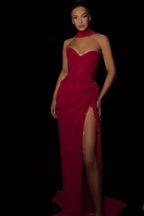 Cocoslly Strapless Sleeveless High Waist Long Split Prom Dress With Appliques And Scarfs | Silver Sequins JZ0147