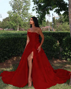 Strapless Sleeveless Long High Split Prom Dress With Appliques YK0162