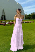 Cocoslly Strapless Sweetheart Sleeveless High Waist Long Prom Dress With Ruffles | Mint Green Chiffon YC0477