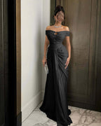Chiffon Off-The-Shoulder Strapless Sleeveless Long Mermaid Prom Dress With Ruffles And Pleated YK0784