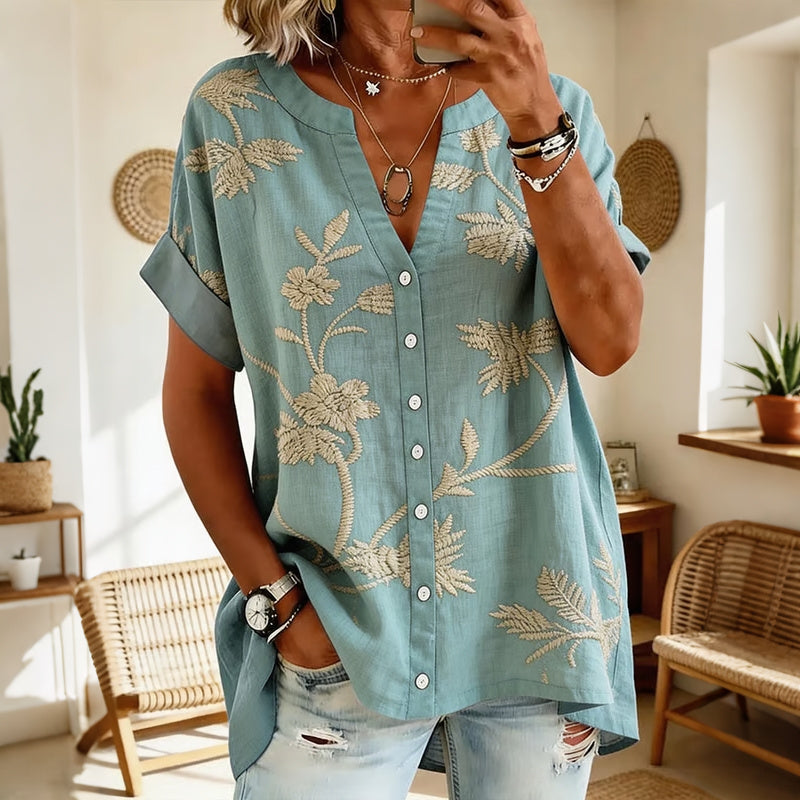 Women's Casual Retro Floral Artistic Art Print Cotton Tops