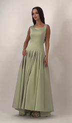 Cocoslly Wide Straps Square Neck Sleeveless High Waist Long Prom Dress | Dusty Green Satin CO0202