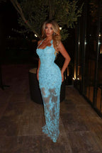 Halter Sleeveless Long Mermaid Prom Dress With Lace Embroidery WQ0329