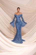Cocoslly Strapless Sleeveless High Waist Long Mermaid Prom Dress | White Lace And Chiffon WQ0811