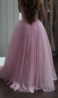 Cocoslly Strapless Sleeveless High Waist Long Prom Dress With Sequins | Pink Tulle CO0213