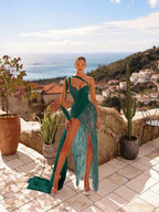 Cocoslly One Shoulder Sleeveless High Waist Long Split Prom Dress With Rhinstone | Silver Chiffon YK1284