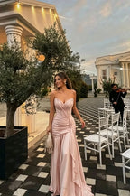 Cocoslly Strapless Sleeveless High Waist Long Prom Dress With Ruffles And Pleated | Dusty Sage Chiffon LR0540