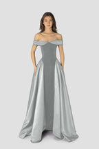 Cocoslly Off-The-Shoulder Sleeveless High Waist Long A Line Prom Dress | Regency Satin LR0426