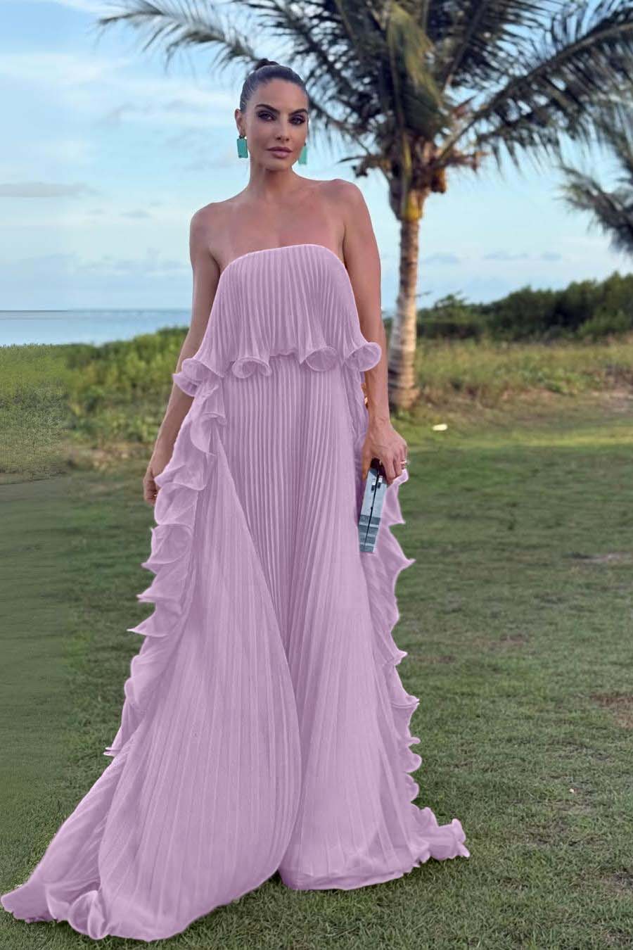 Charming Strapless Sleeveless Long Prom Dress With Pleated Ruffle WQ0065