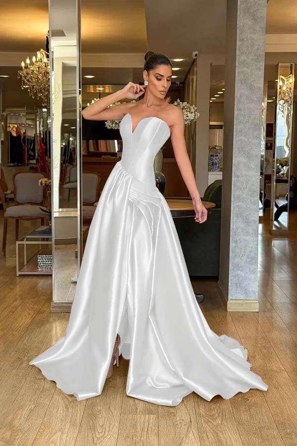 Stunning Strapless Sleeveless Long Split Prom Dress With Pleated WQ0224