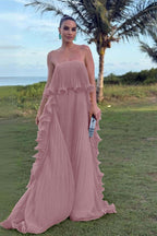 Charming Strapless Sleeveless Long Prom Dress With Pleated Ruffle WQ0065