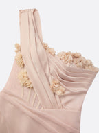 Pink 3D Floral Classic One Shoulder Sleeveless Sheath Floor-length Gown Dress